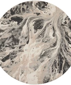 Nourison Elegance Round Area Rug - Grey/Charcoal/Beige (3 Sizes) PILLOWS, RUGS, & THROWS