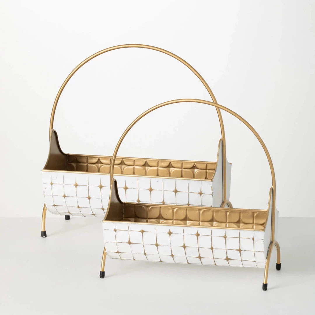 Inspire Me! Home Decor Indoor/Outdoor Gold And White Planters (2 Sizes)