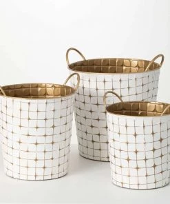 Inspire Me! Home Decor Indoor/Outdoor Gold And White Etched Planters (3 Sizes)