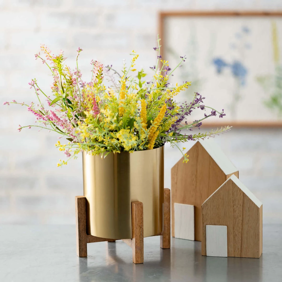 Inspire Me! Home Decor Gold Planters On Wood Stand (2 Sizes)